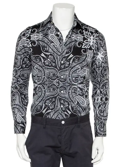 Etro Monochrome Paisley Printed Cotton Button Front Shirt S