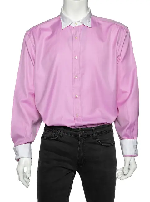 Etro Pink Cotton Contrast Detail Button Front Shirt 4XL
