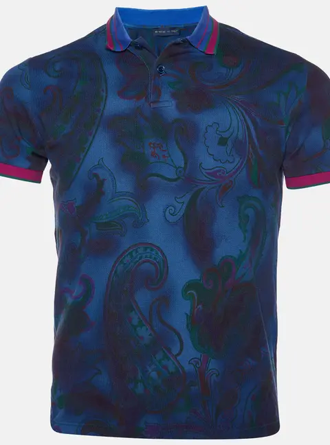 Etro Dark Blue Paisley Print Cotton Pique Polo T-Shirt M