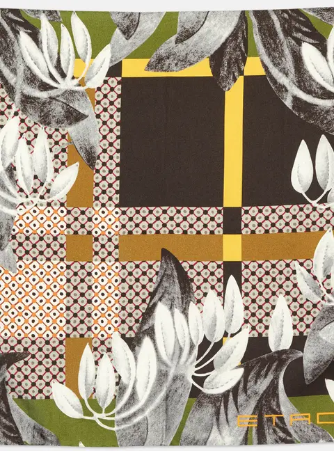 Etro Green/Grey Printed Silk Pocket Square