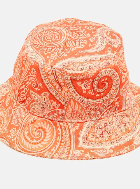 Etro Orange Paisley Print Canvas Bucket Hat