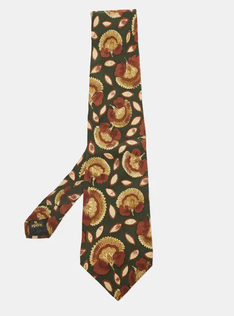 Fendi Vintage Print Silk Traditional Tie