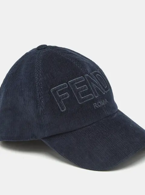 Fendi Navy Blue Logo Embroidered Corduroy Baseball Cap S