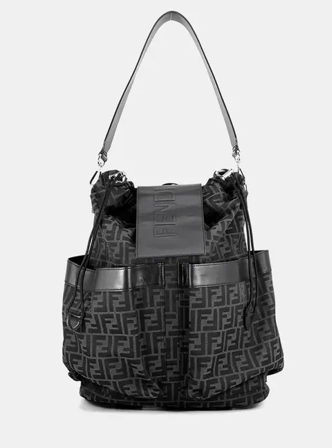 Fendi Zucca Drawstring Backpack Black Ffjacquard Leather