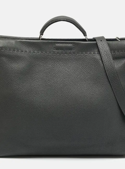 Fendi Peekaboo Large Dark Grey Selleria Leather Top Handle Bag