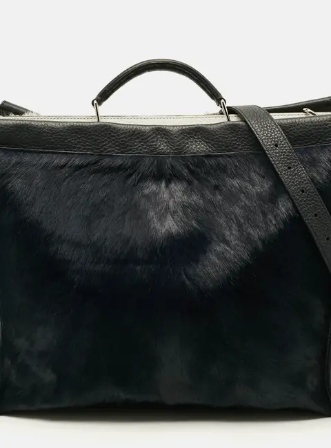 Fendi Peekaboo Large Navy Blue/Black Calf Hair and Leather Briefcase