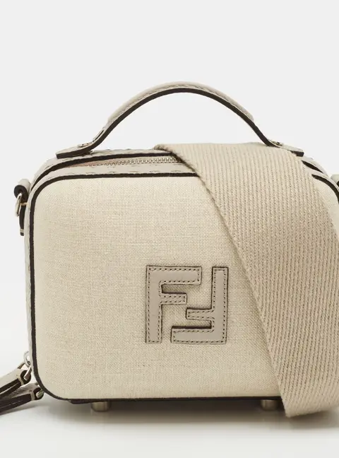 Fendi Suitcase Mini Beige Canvas and Leather Shoulder Bag