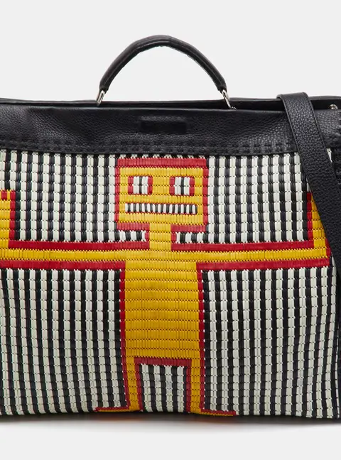 Fendi Selleria Peekaboo XL Robot&nbsp;Black Woven Leather Top Handle Bag