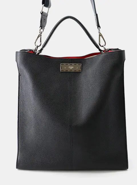 Fendi Peekaboo X-Lite Fit Black Grained Leather Tote Bag
