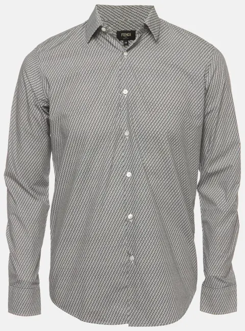 Fendi Monochrome Zucca Print Poplin Button Down Shirt M