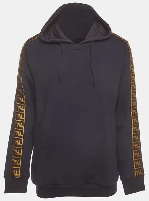 Fendi Navy Blue Zucca Jersey Long Sleeve Hoodie L