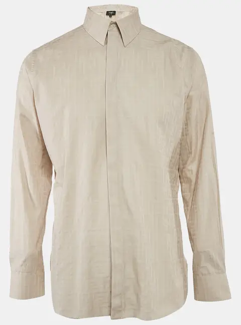 Fendi Beige Zucca Jacquard Button Front Shirt XL