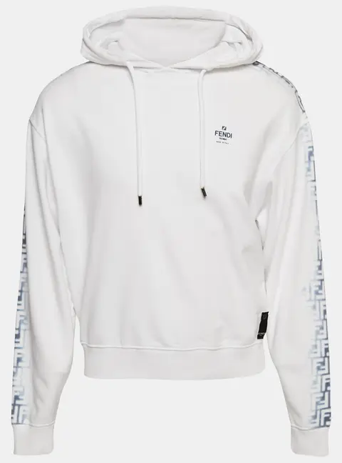 Fendi White FF Print Cotton Knit Hoodie S