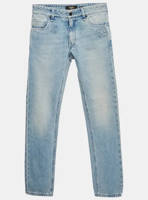 Fendi Blue Zucca Applique Denim Slim Fit Jeans S/Waist 29"