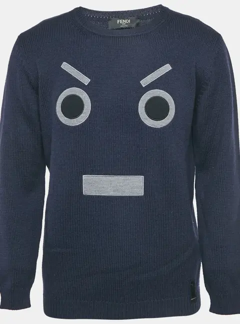 Fendi Navy Blue Monster Wool Knit Jumper XXL