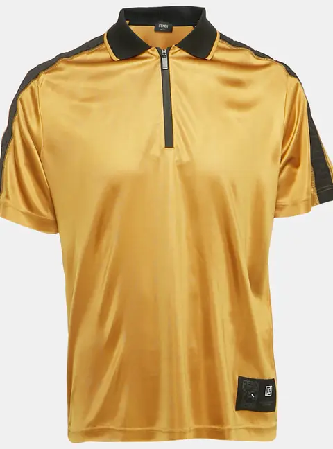 Fendi Yellow FF Sleeve Applique Jersey Half Zip T-Shirt L
