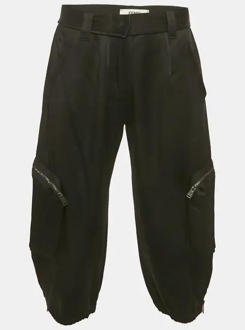 Fendi Black Satin Zip Detail Cargo Pants XS