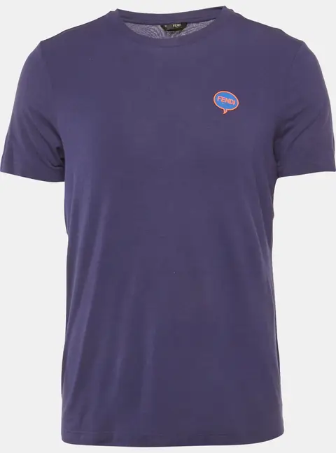 Fendi Blue Logo Applique Jersey T-Shirt L