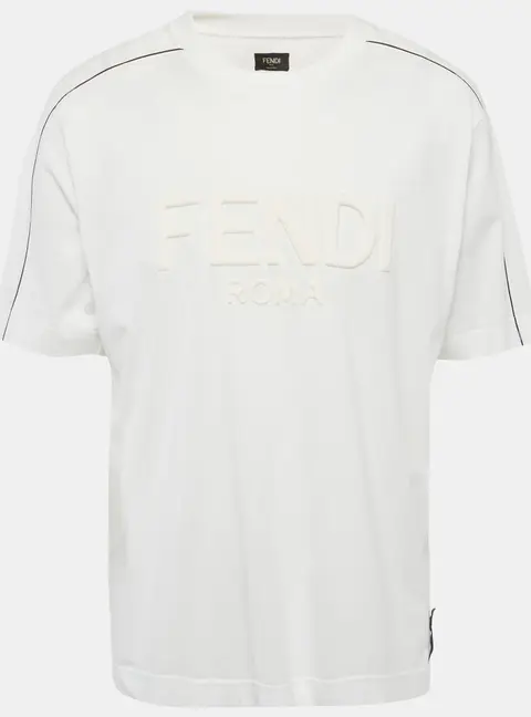 Fendi Roma White Jersey Embossed Logo T-Shirt XL