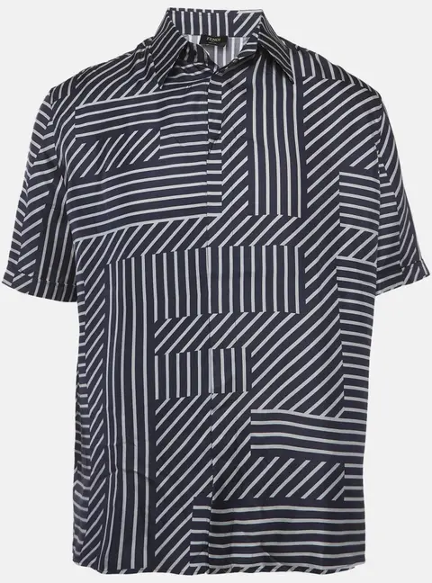 Fendi Blue Striped Silk Button Front Shirt M