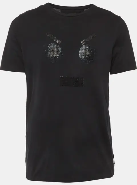 Fendi Black Rhinestone Monster Eyes Jersey T-Shirt XL