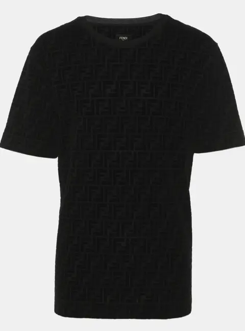 Fendi Black FF Velvet and Pique Polo T-Shirt S