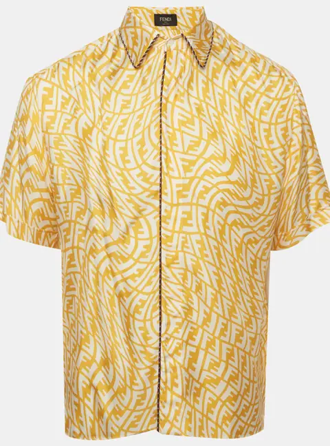 Fendi Yellow FF All Over Silk Short Shirt M