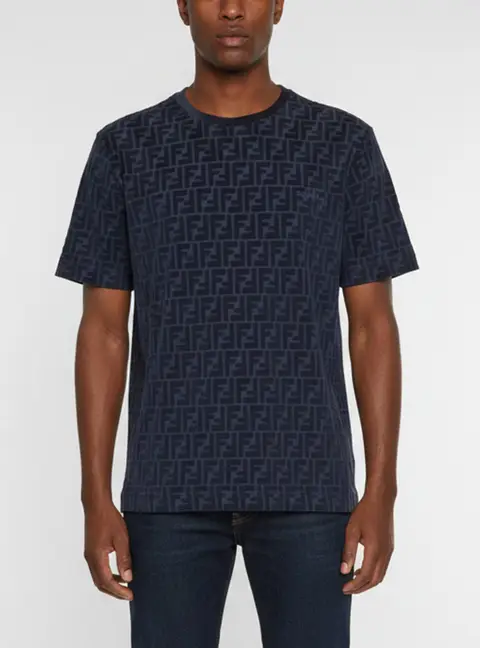 Fendi Navy Blue Zucca Flocked Jersey Crew Neck T-Shirt M