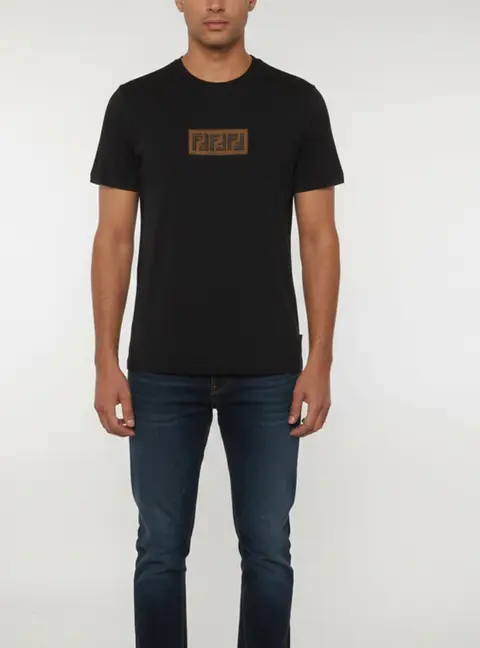 Fendi Black Logo Embroidered Jersey T-Shirt XL