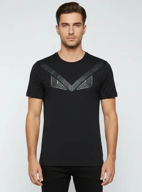 Fendi Black Cotton Bag Bugs Studded Crew Neck T-Shirt L