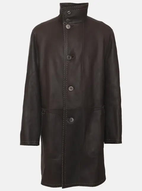 Fendi Dark Brown Lambskin Leather Trench Coat
