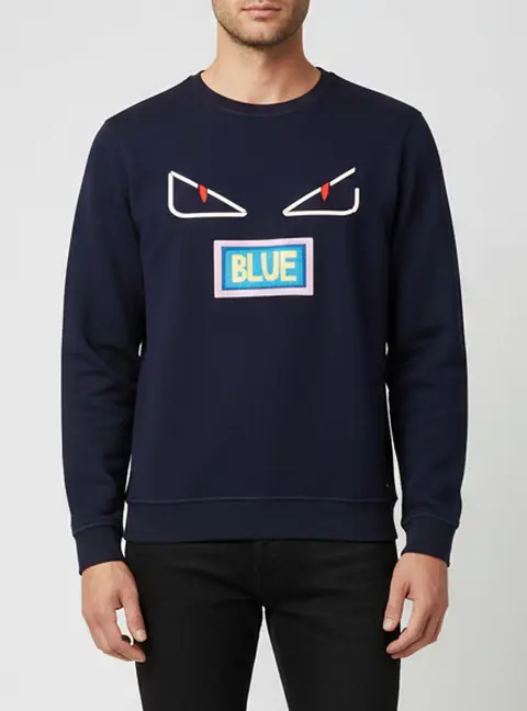 Fendi Navy Blue Monster Eyes Wool Blend Crewneck Sweatshirt XL