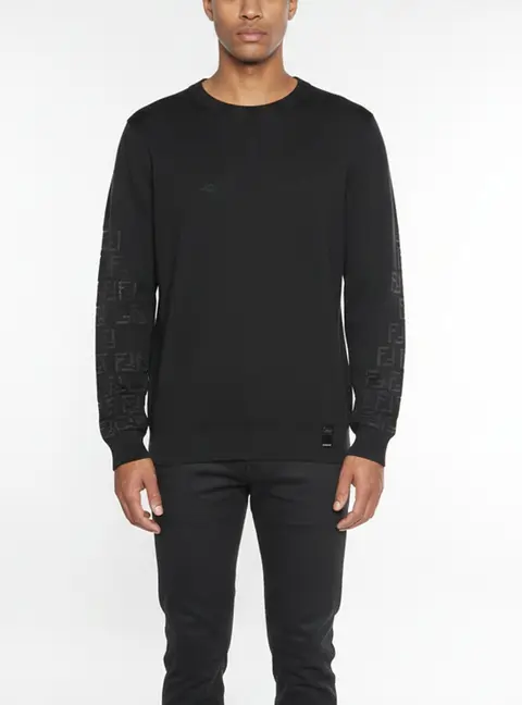 Fendi Black Zucca Pattern Knit Crewneck Pullover Sweater XL