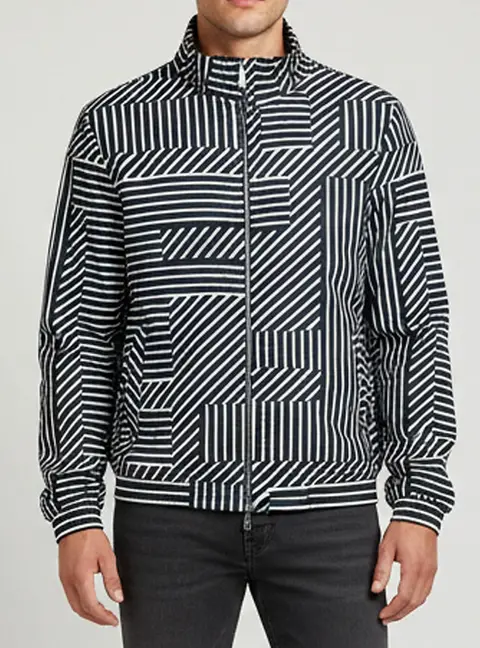Fendi Blue/White Geometric Shadow Print Nylon Reversible Windbreaker Jacket L