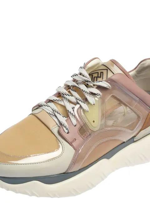 Fendi Multicolor Leather And Mesh Lace Up Sneakers Size 41