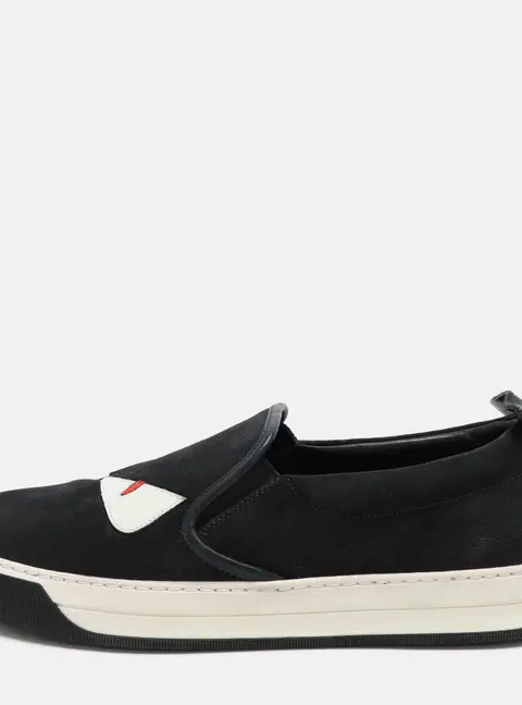 Fendi Navy Blue Suede Monster Eyes Slip On Sneakers Size 42