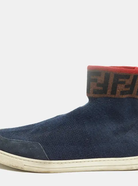 Fendi Size 42 Blue Knit Fabric and Suede FF Sock High Top Sneakers
