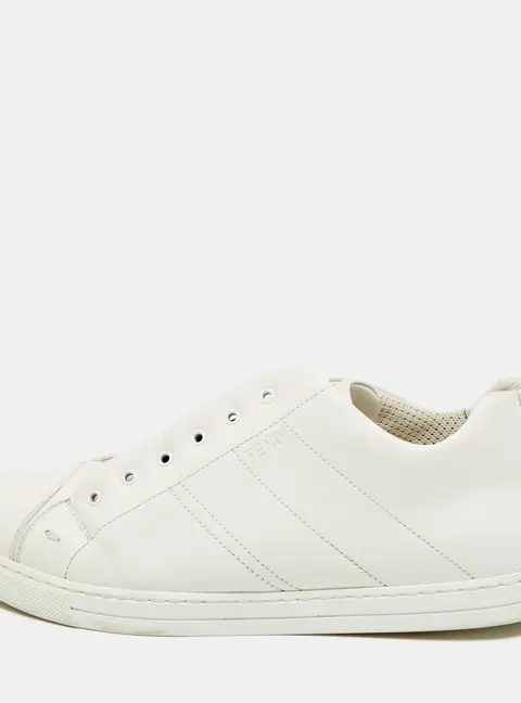 Fendi FF Size 41 White Leather FF Crisscross Strap Slip On Sneakers