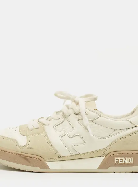 Fendi Fendi Match Size 42 Cream/Grey Leather and Suede Lace Up Sneakers