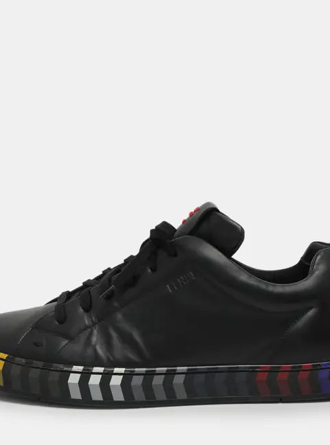 Fendi Size 43 Black Leather Low Top Sneakers