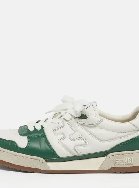 Fendi Match Size 42 White/Green Leather Lace Up Sneakers
