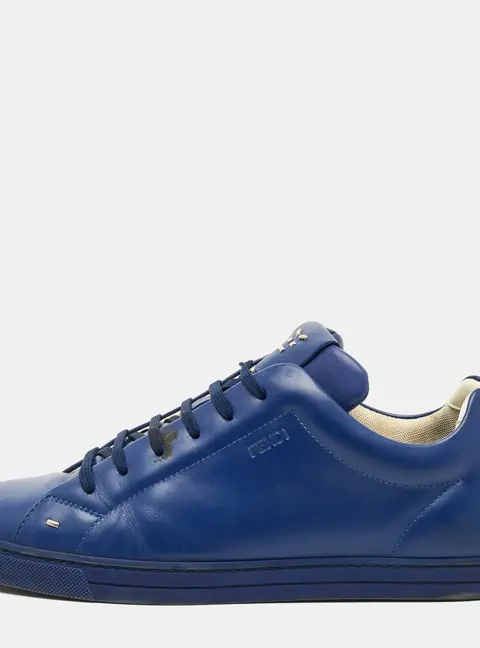 Fendi Face Size 43 Navy Blue Leather Low Top Sneakers