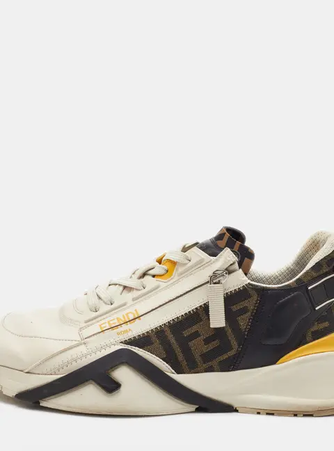 Fendi Flow Size 42 Multicolor Leather and Zucca Canvas Low Top Sneakers