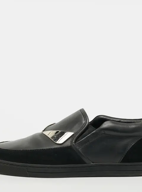 Fendi Monster Eyes Size 40 Black Leather and Suede Slip On Sneakers