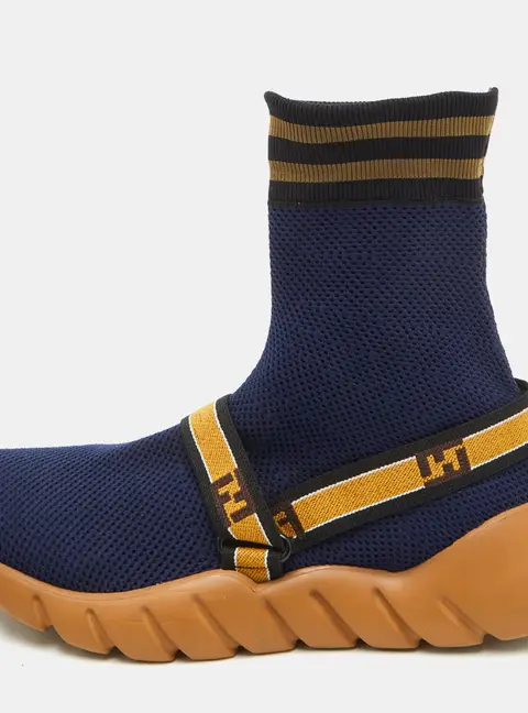 Fendi Size 43 Navy Blue/Black Knit Fabric High Top Sock Sneakers