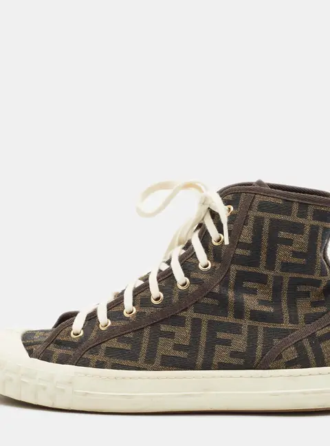 Fendi Domino Size 42 Brown Zucca Canvas High Top Sneakers