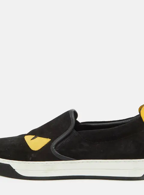 Fendi Monster Eyes Size 41 Black/Yellow Suede and Leather Slip On Sneakers