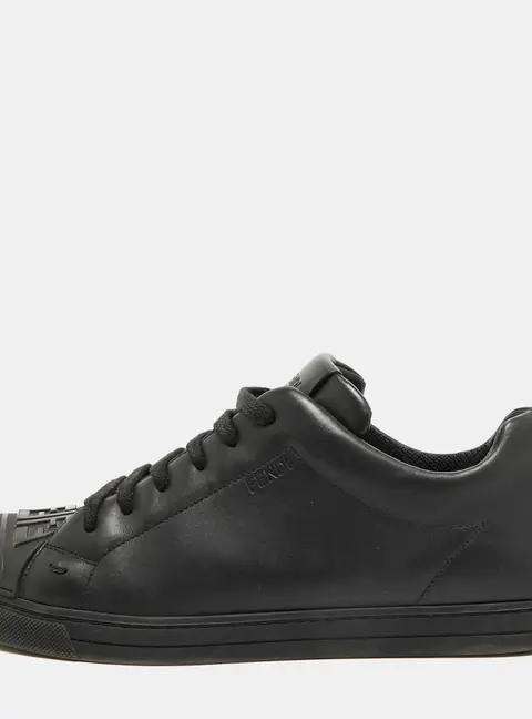Fendi Size 41 Black Leather and Rubber Low Top Sneakers
