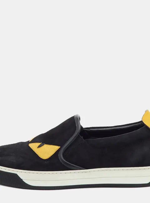 Fendi Monster Eyes Size 40 Black/Yellow Suede Slip On Sneakers