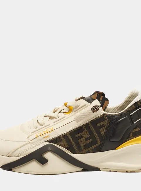 Fendi Flow Size 43 Tricolor Zucca Canvas and Leather Low Top Sneakers
